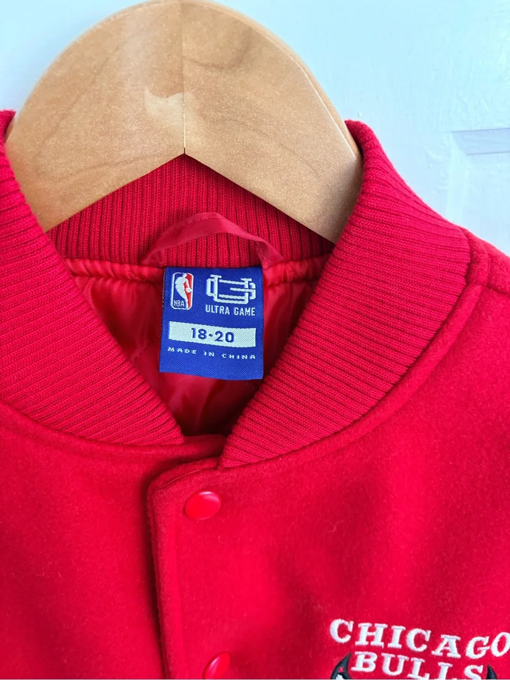 NBA Chicago Bulls Red and Cream Kids Letterman Jacket